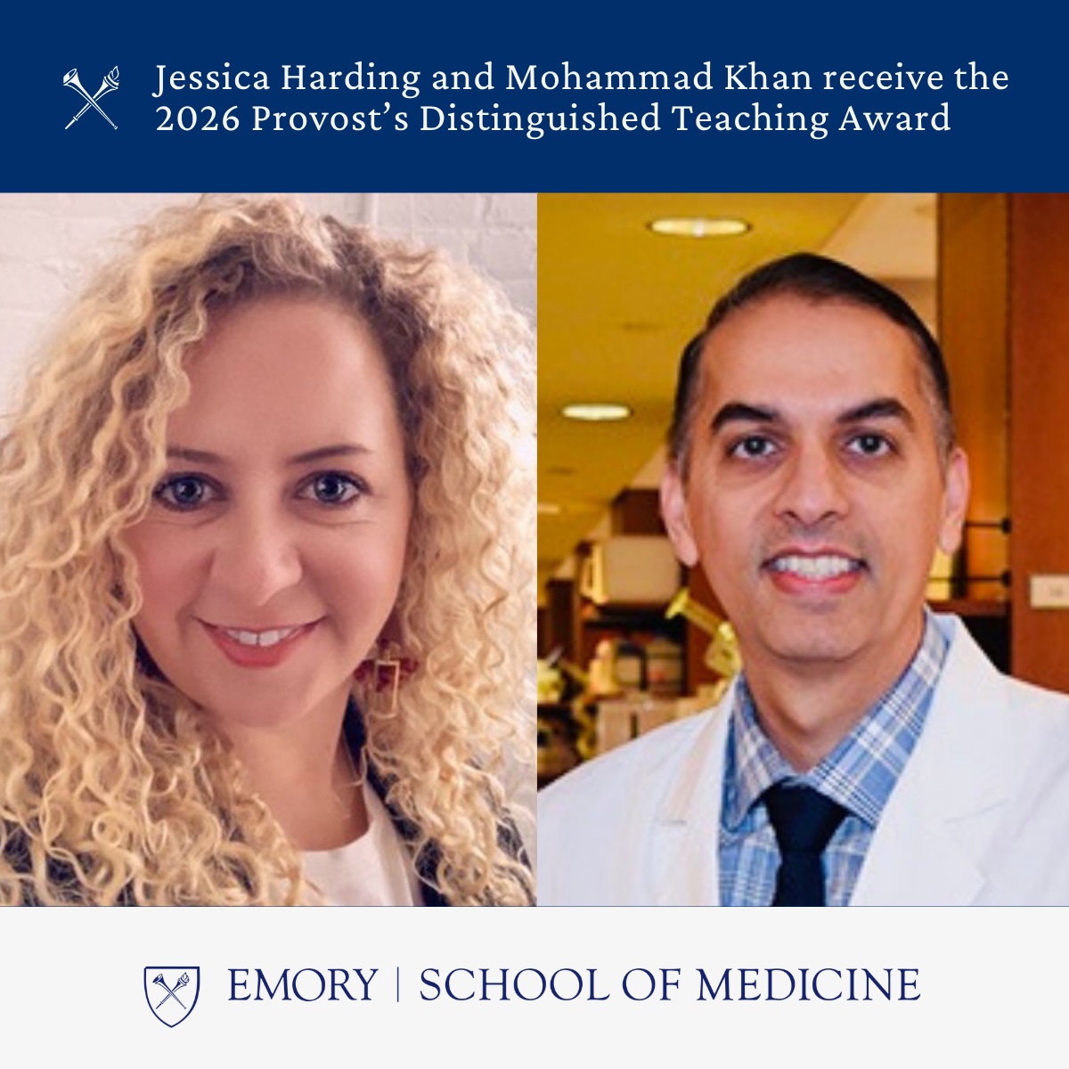 Jessica Harding and Mohammad Khan  Provost’s Distinguished Teaching Award honorees