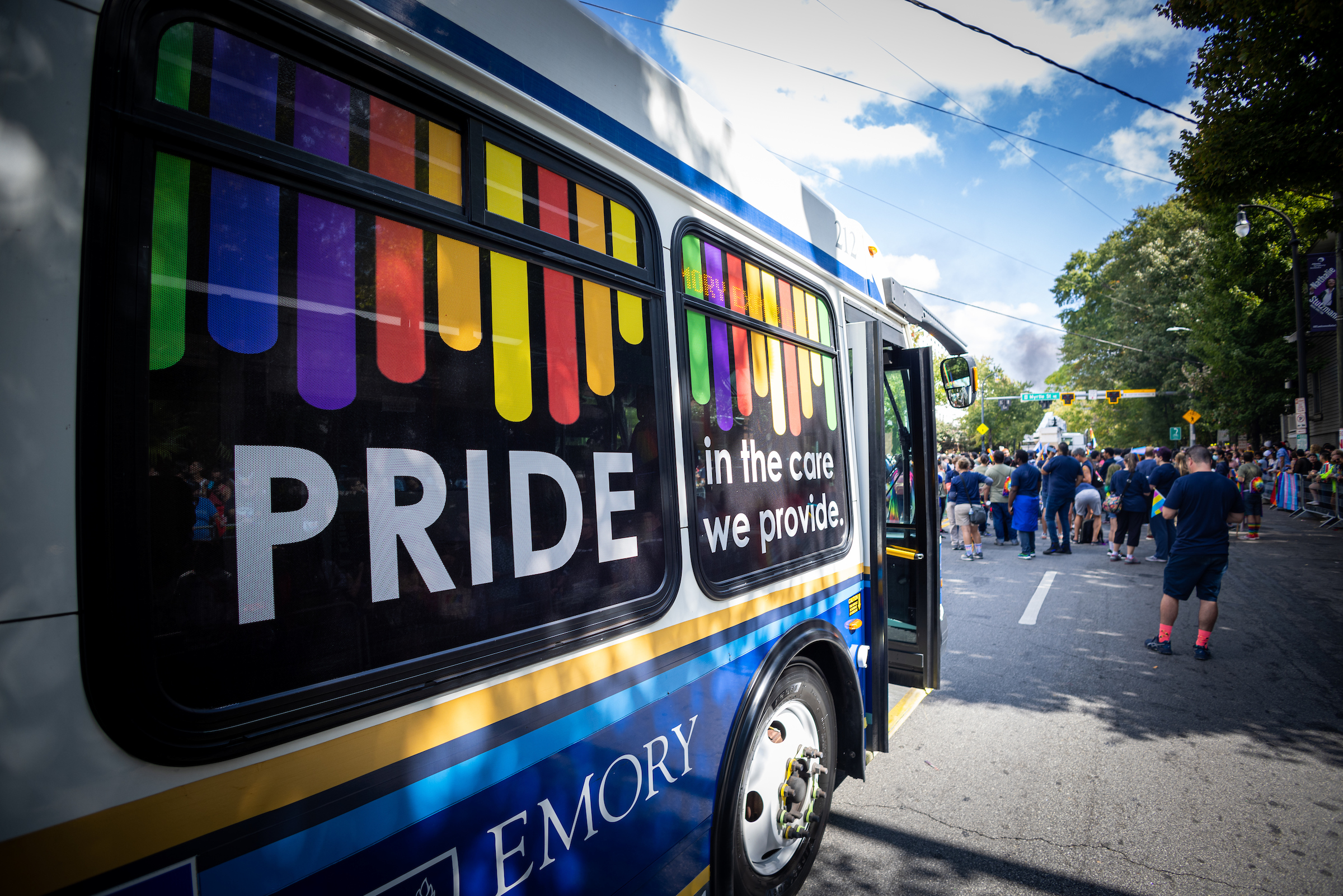 Emory Pride bus at ATL Pride parade in 2022