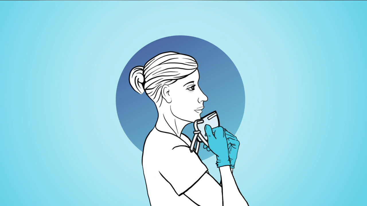 PPE animation image: Illustration from an animation teaching healthcare workers how to properly use personal protective equipment.