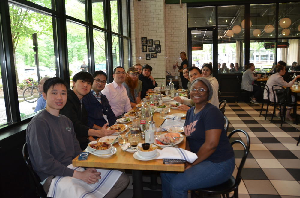 Liang Lab group photo 2023 dining at General Muir, Emory campus