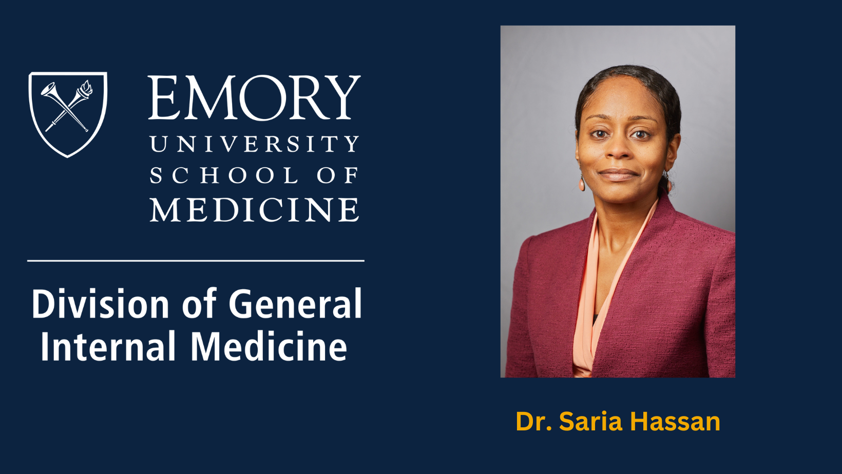 Dr. Saria Hassan and Emory General Internal Medicine logo