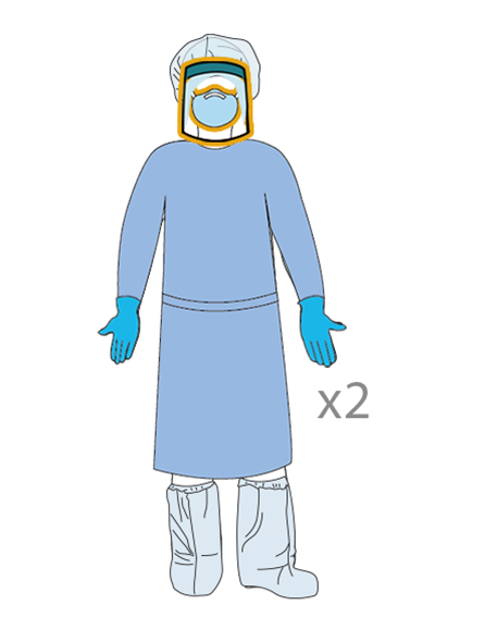 figure in N95, faceshield, and OR attire