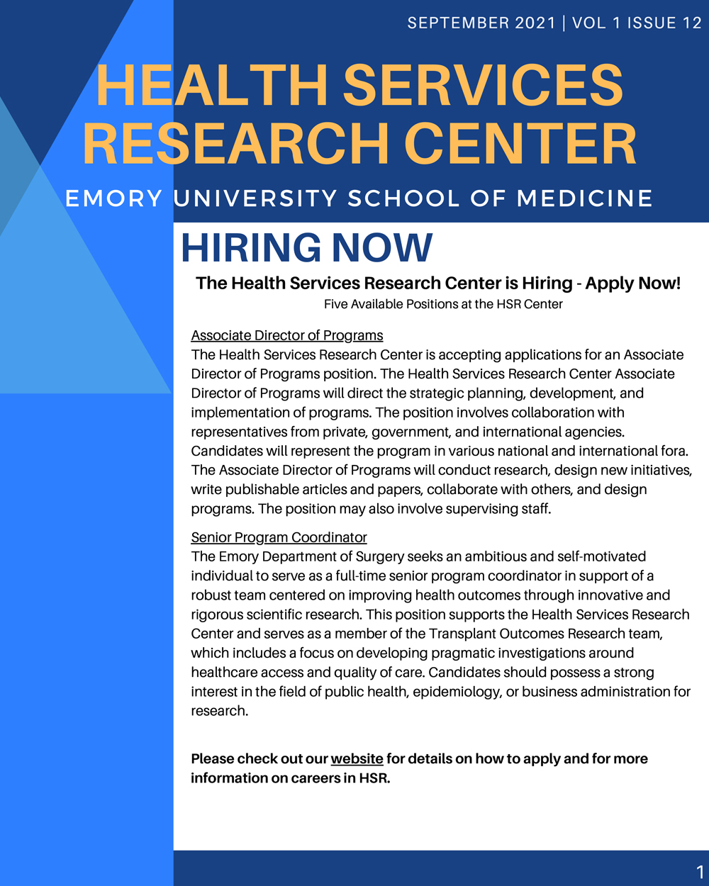 Health Services Research Center 9/2021 Newsletter