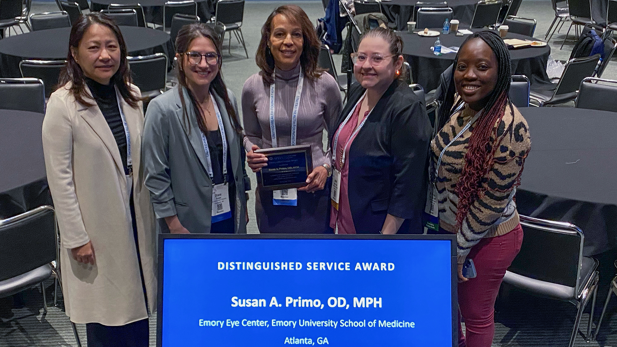 Dr. Primo flanked by her AHPA colleagues, from left, Loretta Ng, Diane Russo (outgoing Chair), Janet Garza (Chair Elect) and Araba Otoo