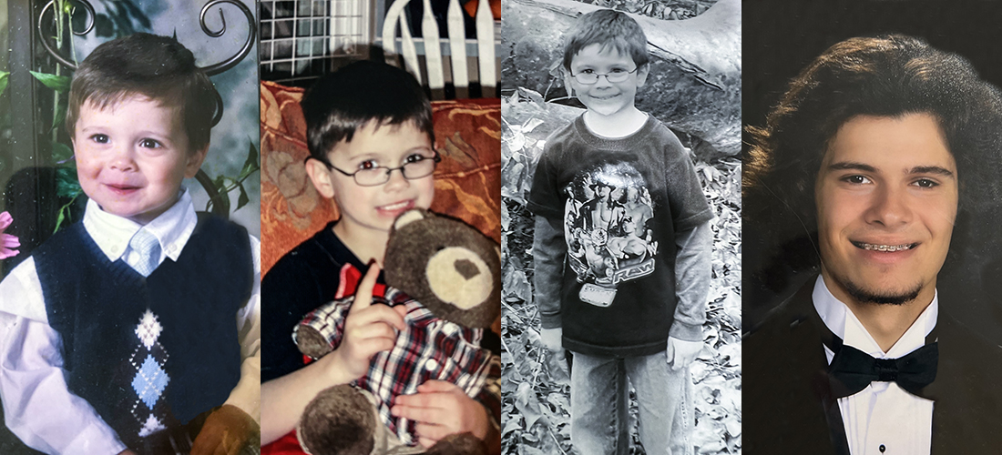 Four photos of Turner Strickland from toddler to teenager