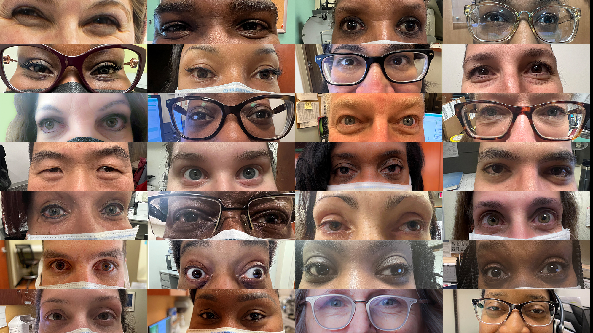 snapshots of two dozen pairs of eyes, all employees of the Emory Ey Center
