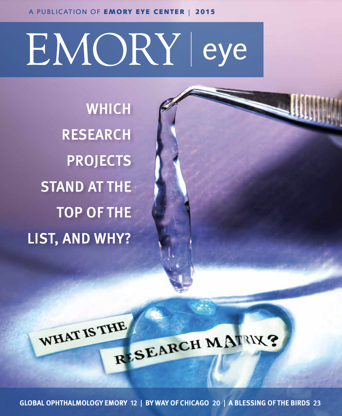 Magazine cover with photo of tweezers puling a gel-like material. Entitled: What is the Research Matrix?