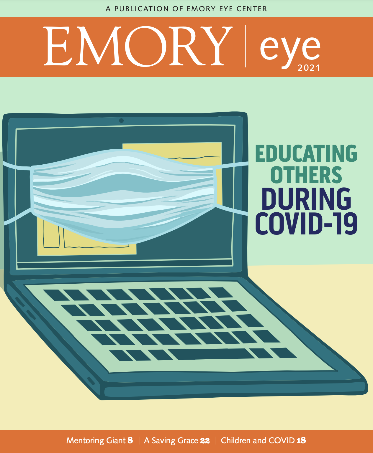 2021 Emory Magazine cover with picture of a computer
