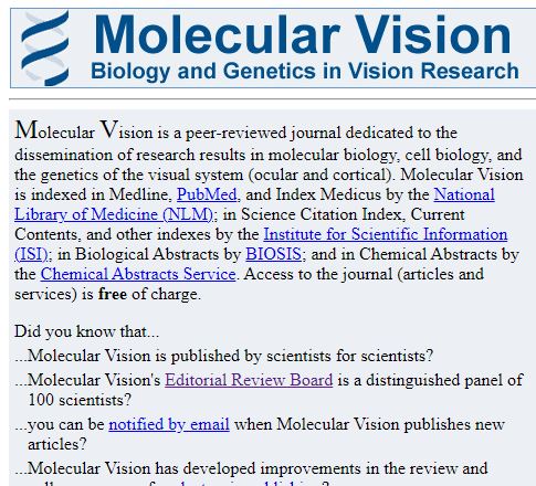 This is the front page of the online journal Molecular Vision