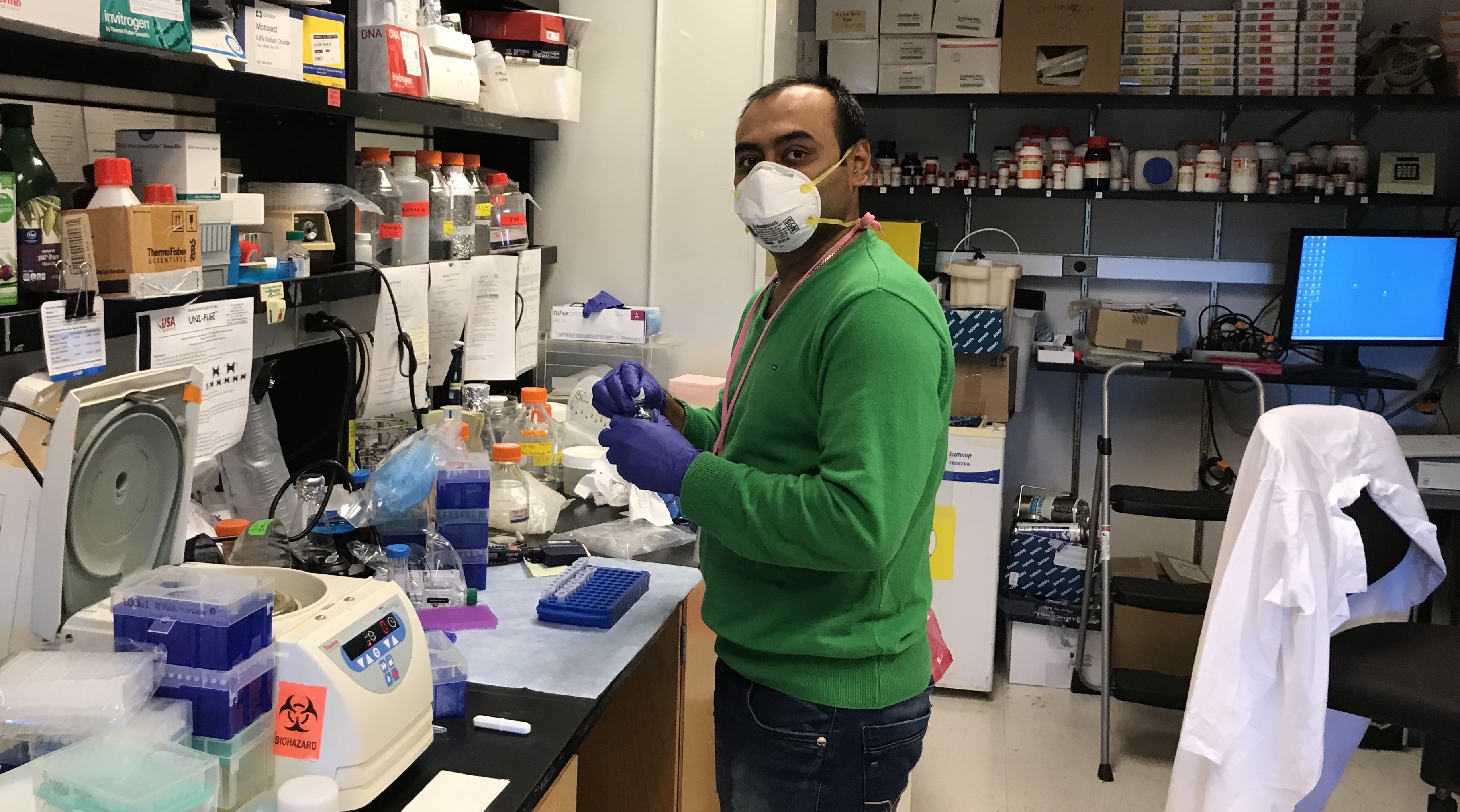 Avijit Banik from the Ganesh lab is genotyping mice to maintain the colony