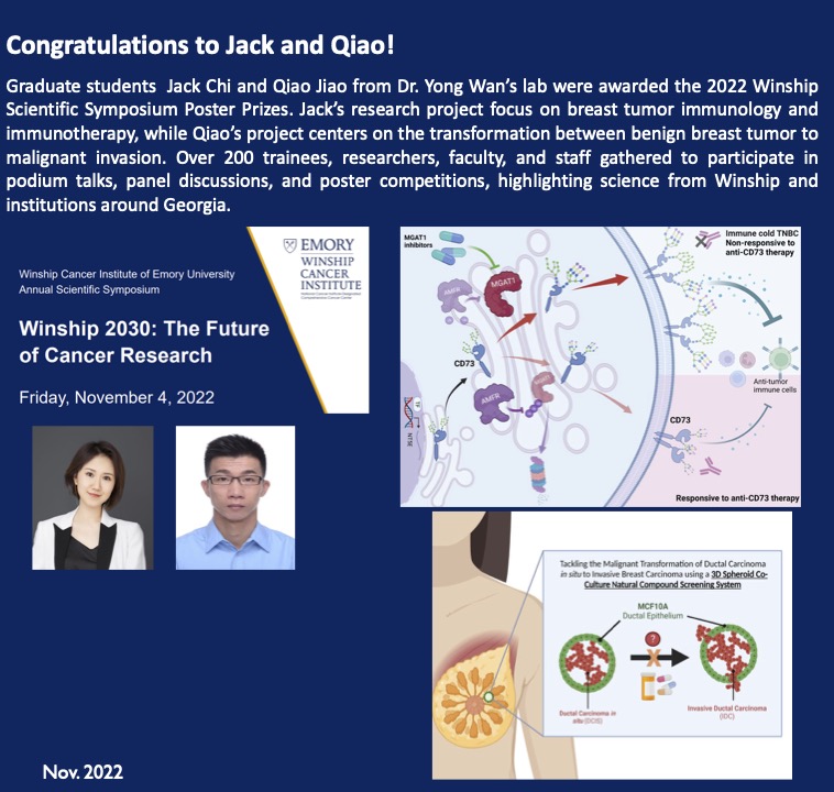 PhCB Cancer Researchers Receive 2022 Winship Scientific Symposium Poster Prizes
