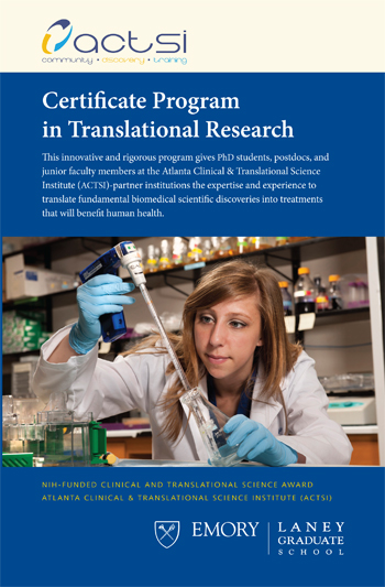 Katherine Squires is selected for the cover photo of the brochure of the Emory Certificate Program in Translational Research program