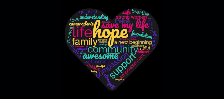 Nia word cloud: save my life love hope unity community awesome family support empowerment 