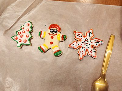 Decorated holiday cookies.