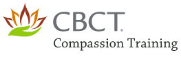 logo with green hand holding an outline of a lotus with red and brown-edged leaves and the letters C B C T Compassion Training written in grey