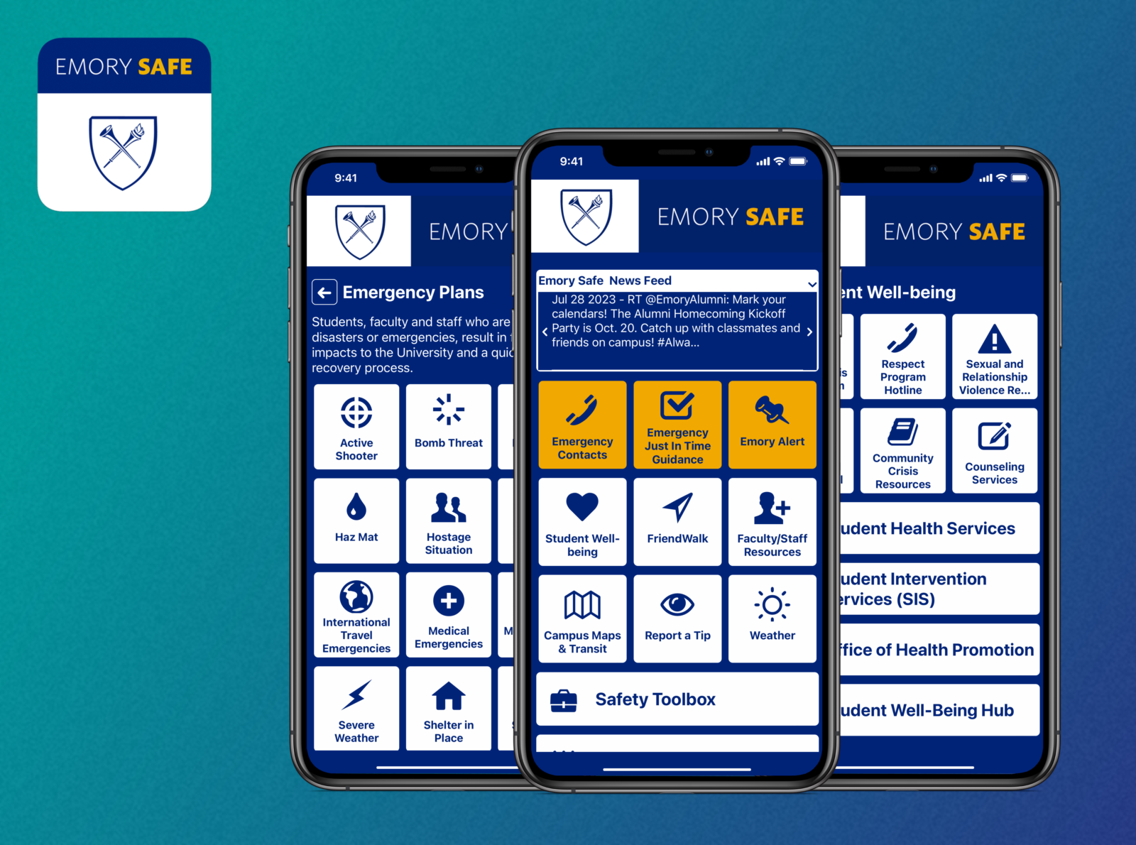 graphic representation of the Emory SAFE phone app