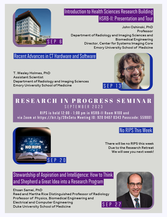 flyer with four pictures and the titles of talks being given in September
