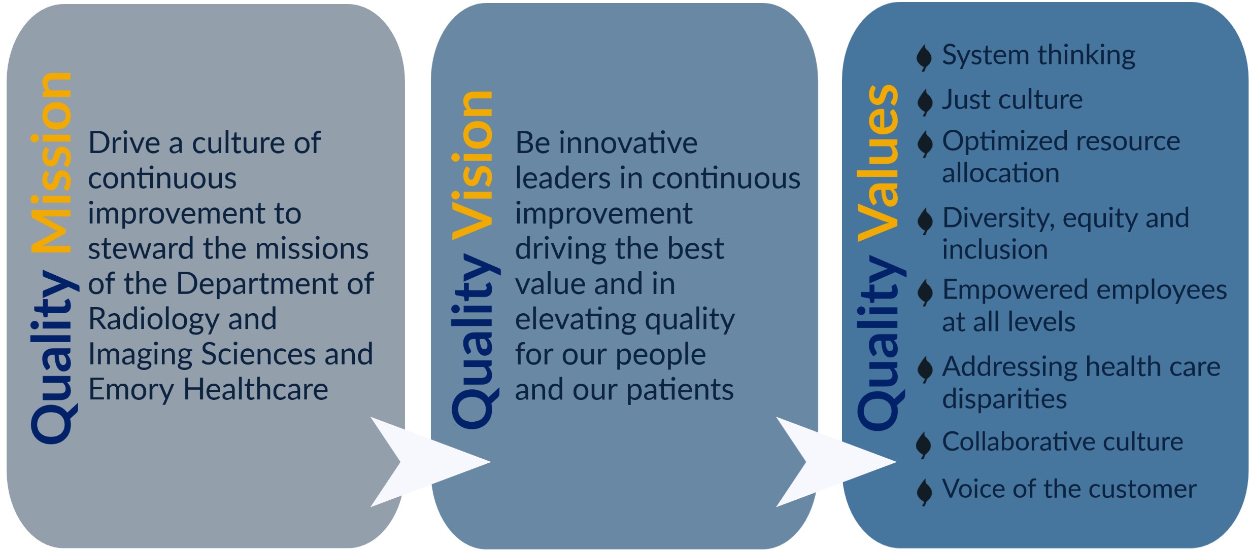 chart showing the mission vision and values of the department which are printed in the text below this image