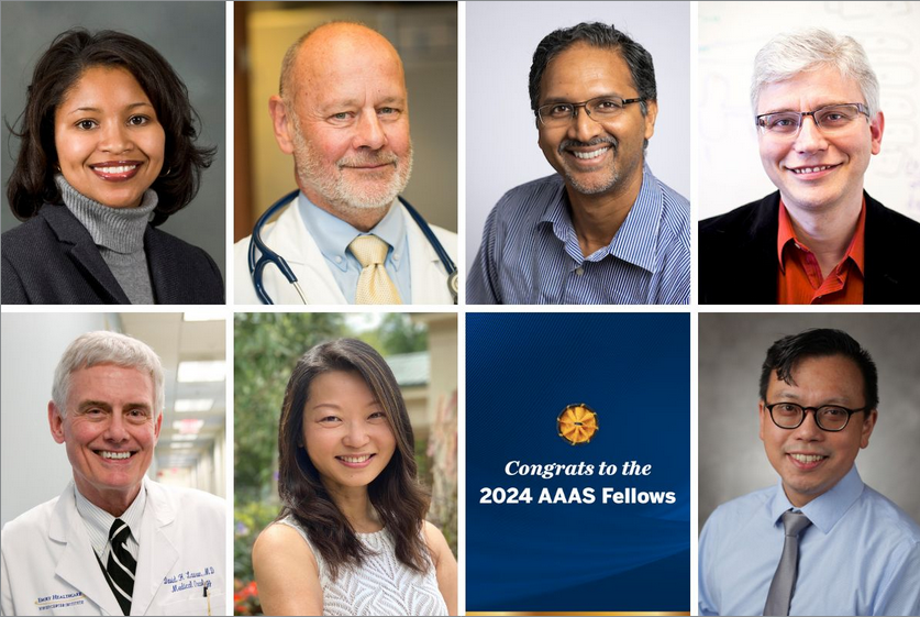headshots of seven people and congrats to the 2025 AAAS Fellows