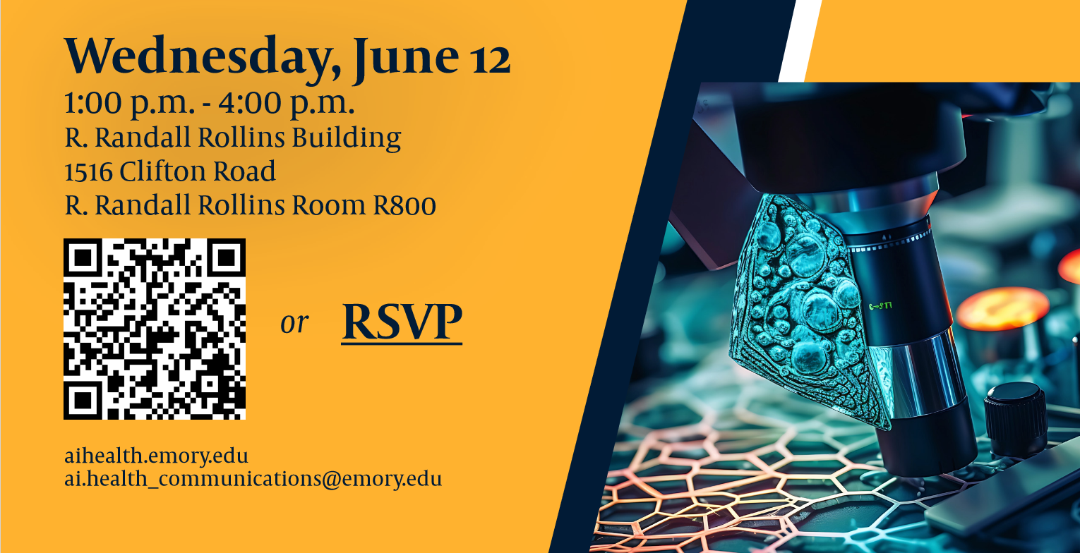 picture of a microscope with stylized cells in the background and the words Wednesday, June 12 1 to 4 p.m. R. Randall Rollins Building Room R800