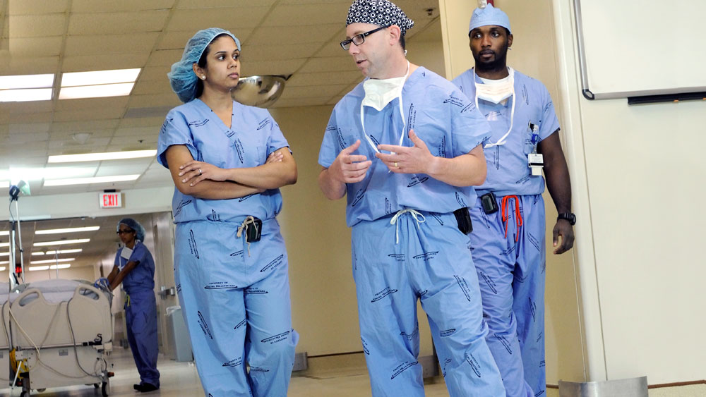 Surgery residents with a faculty attending.