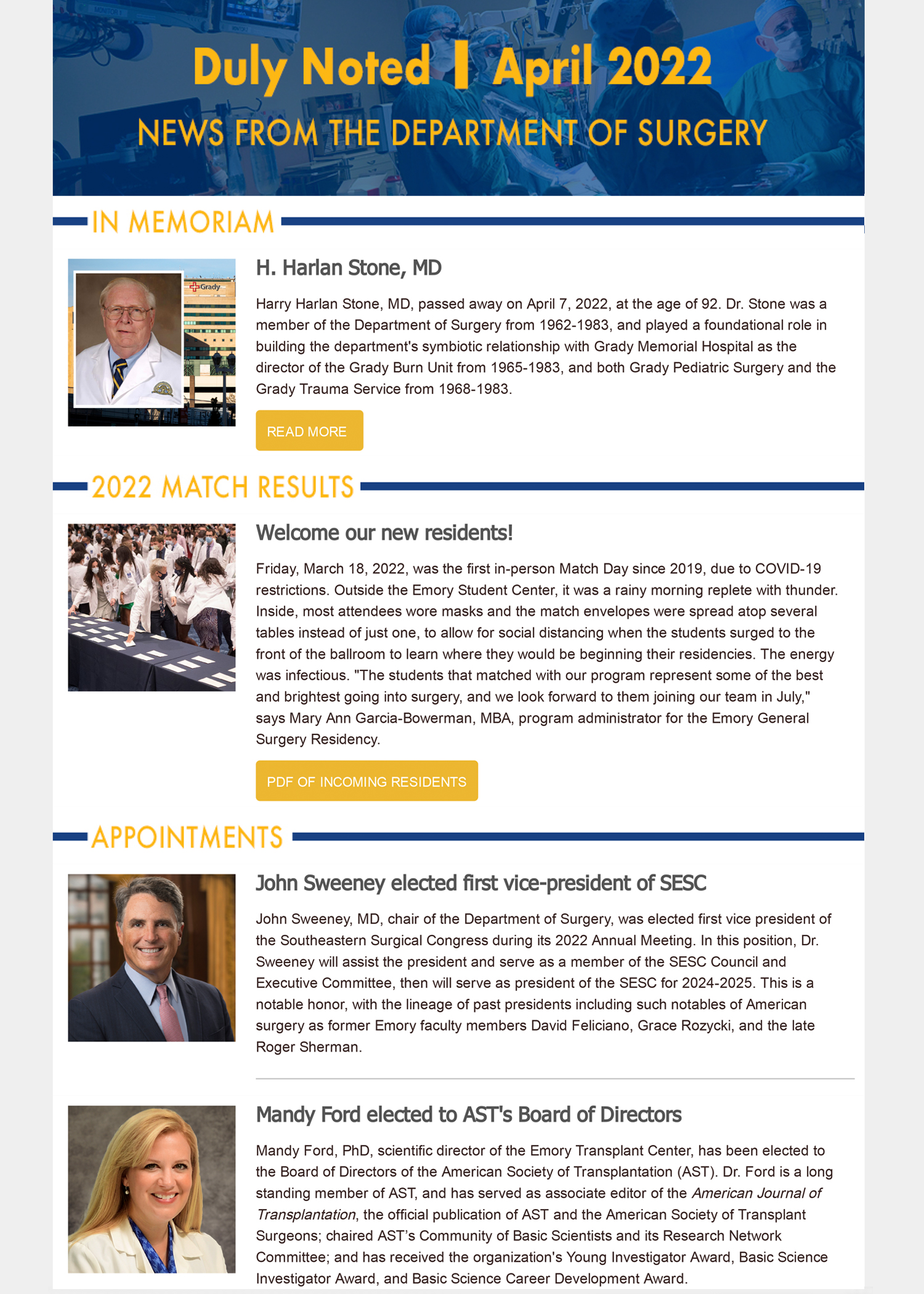 April 2022 Department of Surgery Newsletter