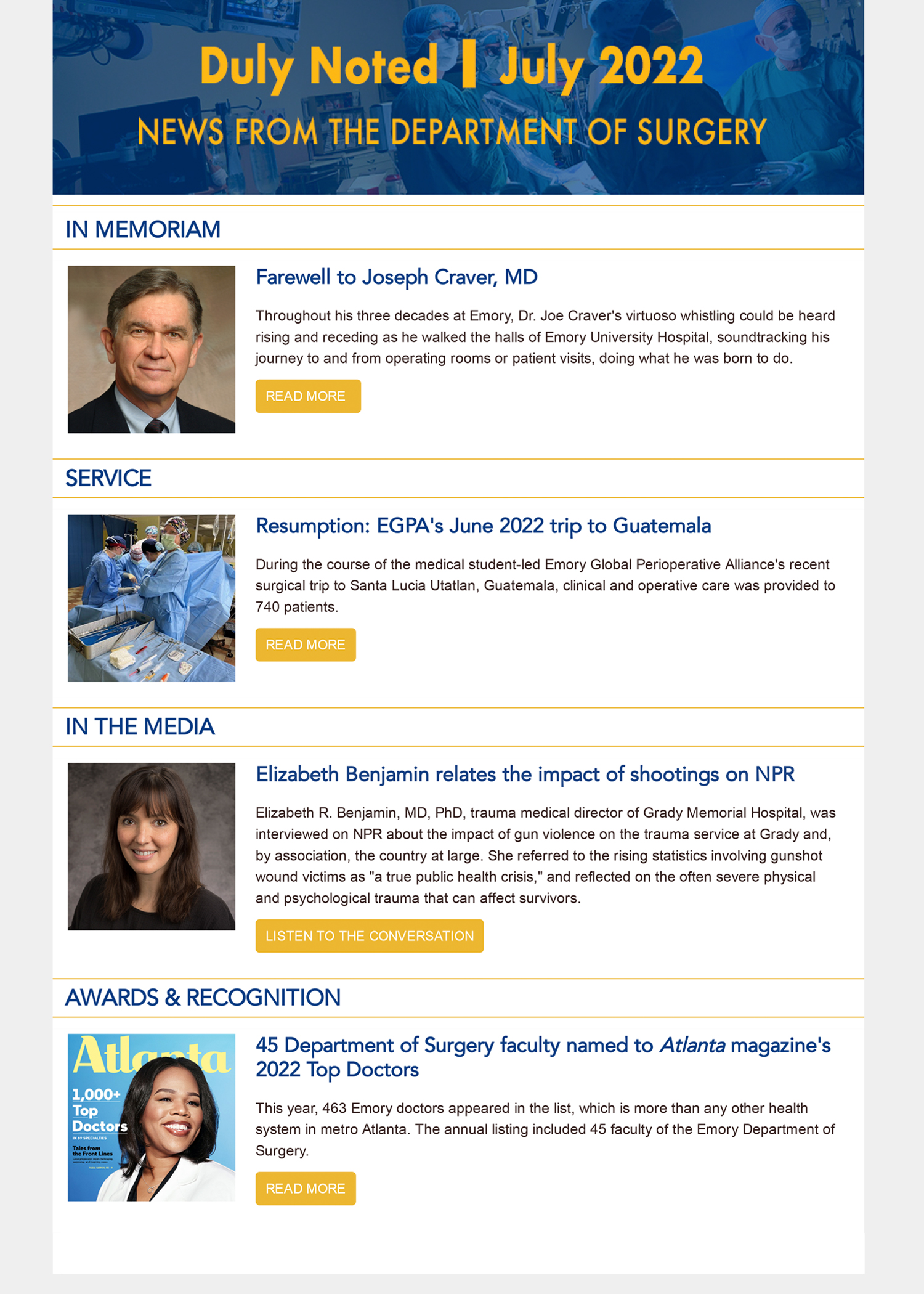 Department of Surgery July 2022 eNewsletter