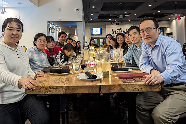 Yu lab team at lunch, April 2024.