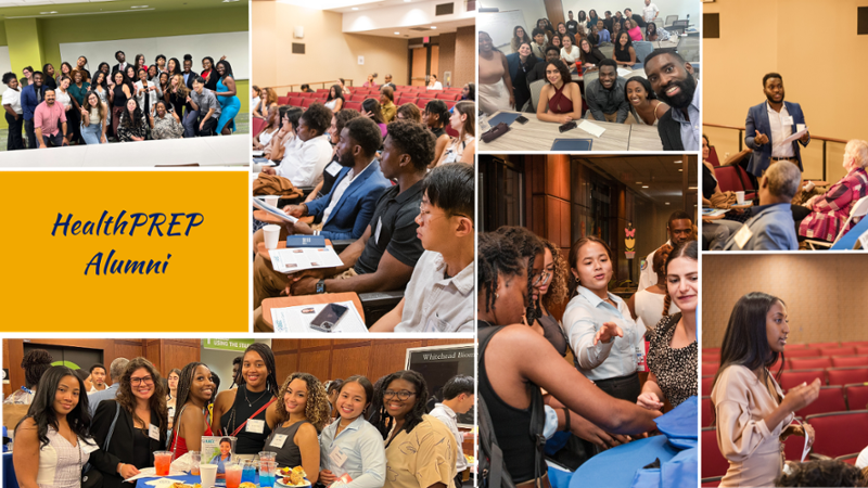 HealthPREP alumni collage of scholars participating in panels, actively listening, and networking.
