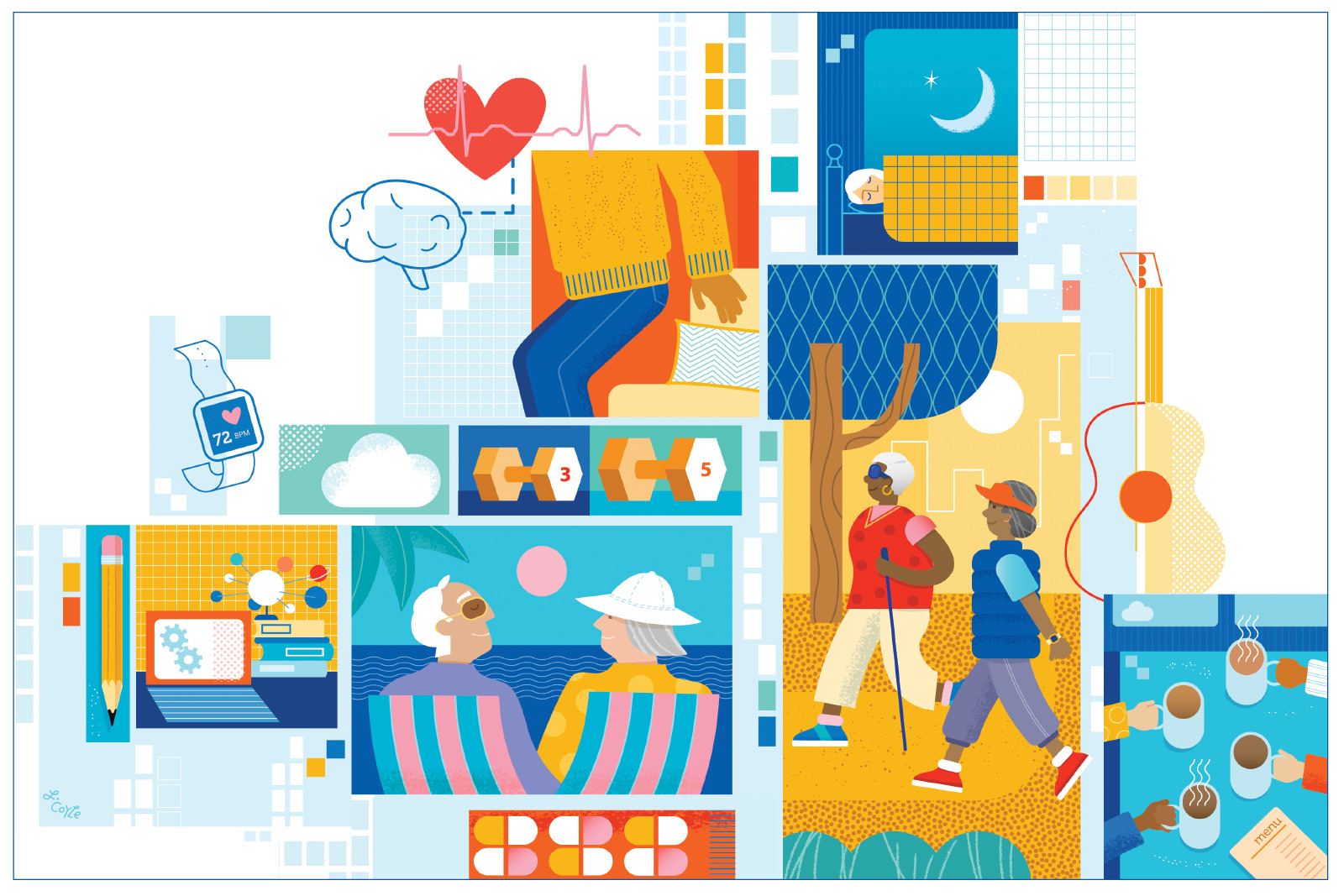 multicolored illustration of people enjoying life
