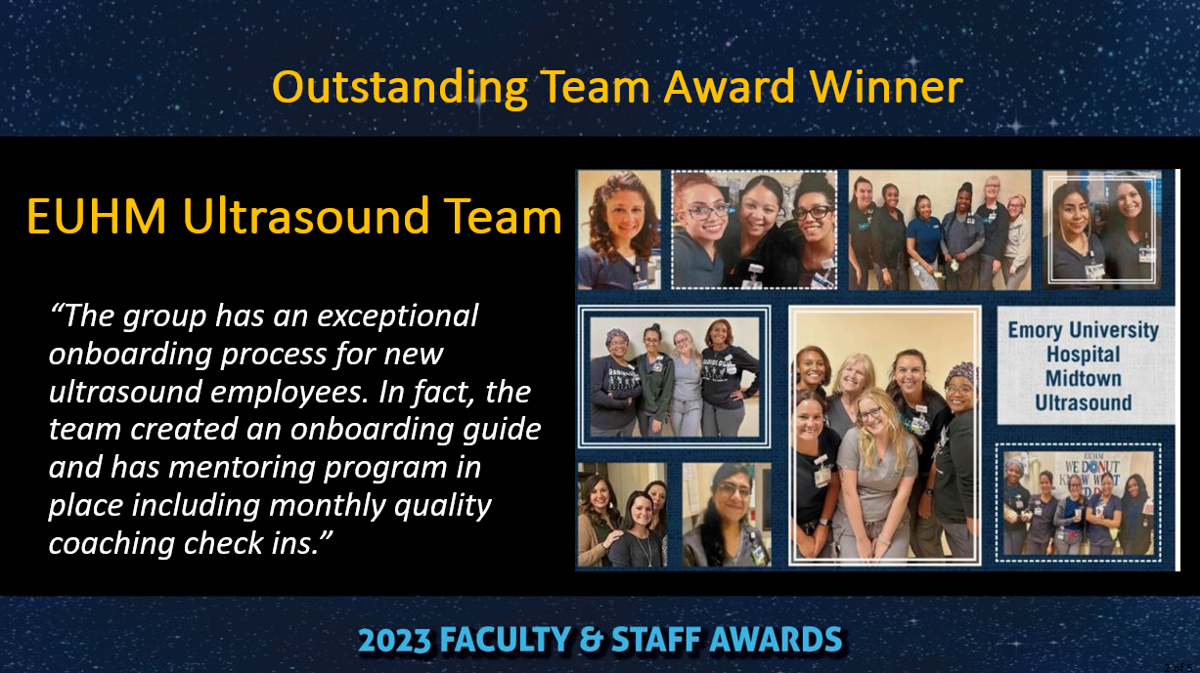 graphic with several photos of smiling people and the words outstanding team award winner