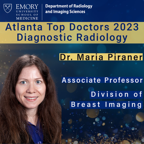 graphic with photo of smiling person and the words Atlanta Top Doctors 2023 Dr. Maria Piraner