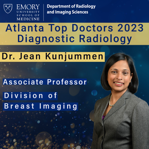 graphic with photo of smiling person with the words Atlanta Top Doctors 2023 Dr. Jean Kunjummen
