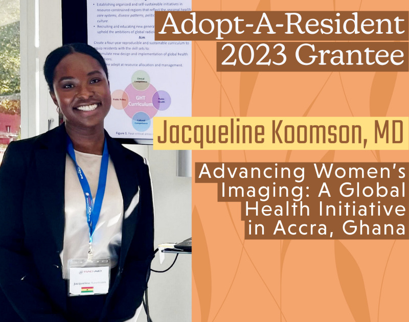 smiling woman with instructional slide behind her and the words Adopt A Resident 2023 Grantee