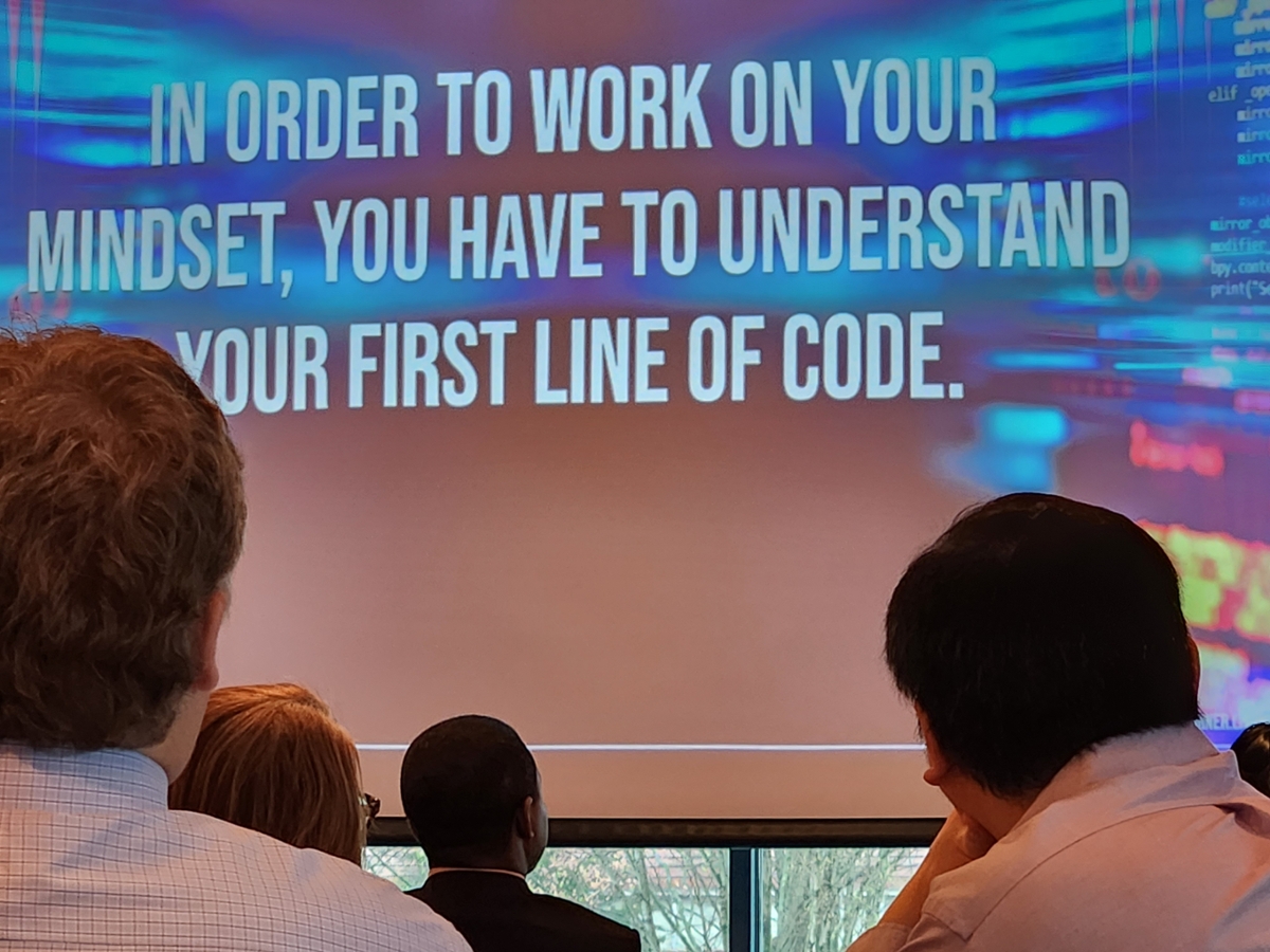screen that says in order to work on your mindset, you have to understand your first line of code