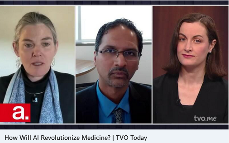 three people's headshots with the words How will AI revolutionize medicine? TVO today